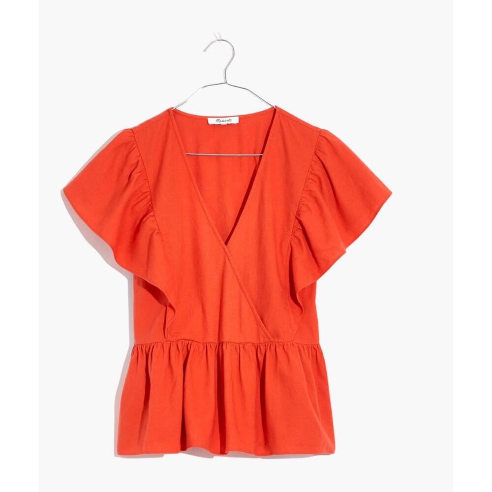 Madewell Linen-Blend Flutter-Sleeve Peplum Top size s - Picture 1 of 8